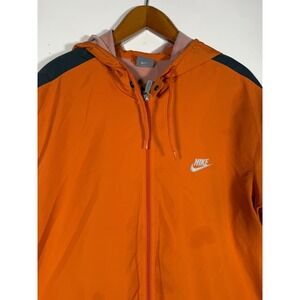 Nike Windbreaker Jacket Mens XL Orange Black Full Zip Mesh Lined Hooded